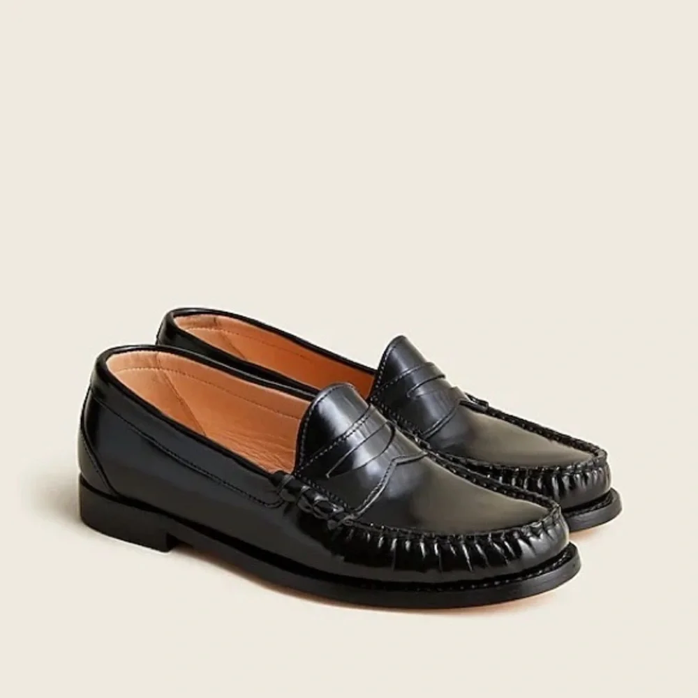 J. Crew Black Leather Penny Loafers with Tan Lining